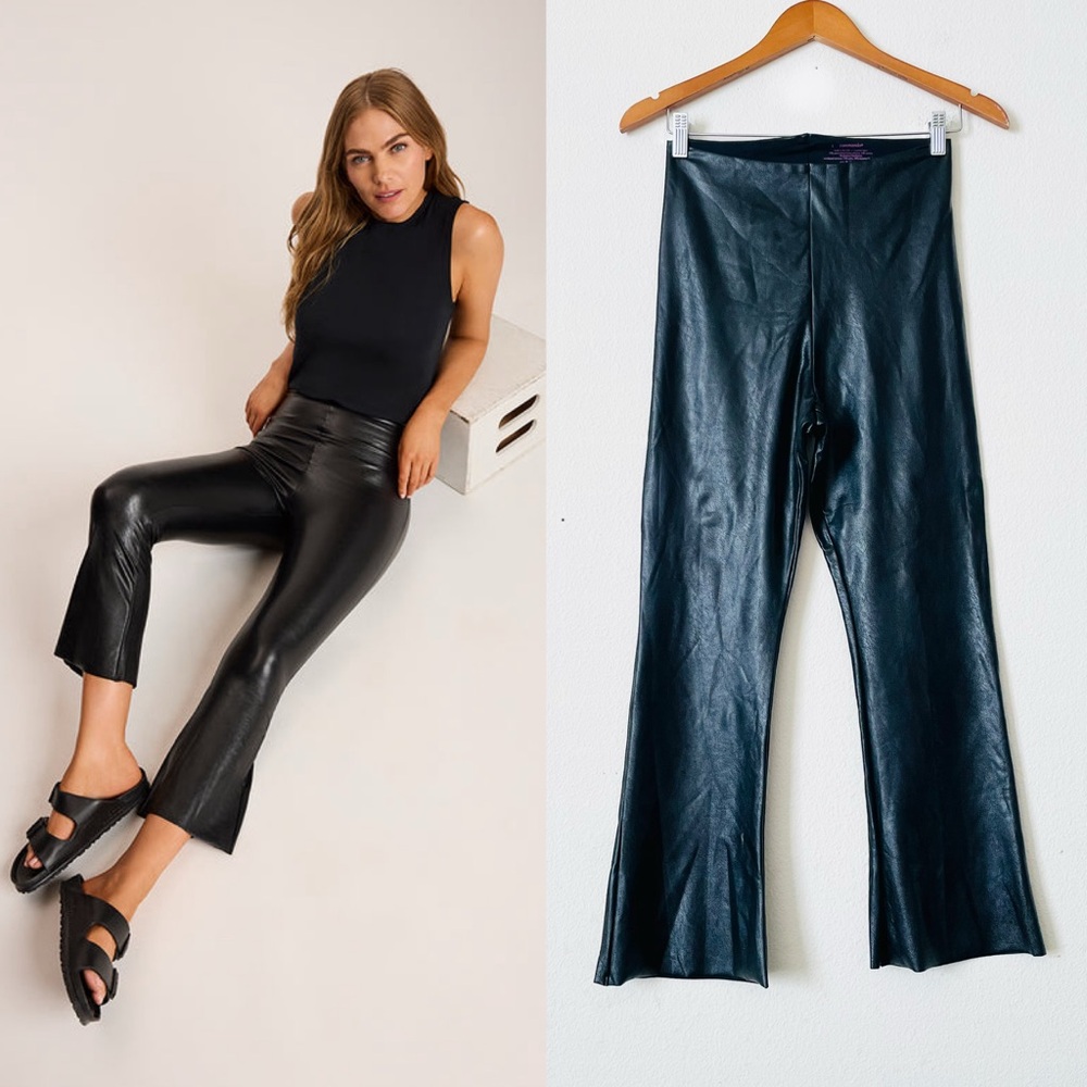 Commando LARGE Black Faux Leather Cropped Flare High rise pants